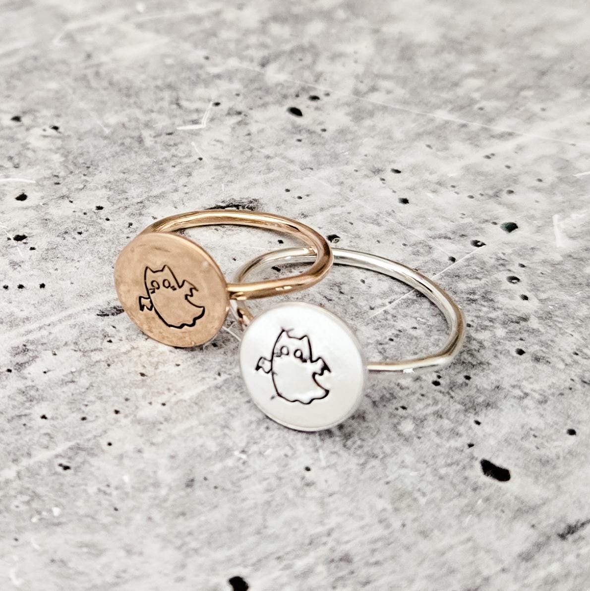 Halloween Ghost Cat Ring: Sterling Silver or Gold-Filled
