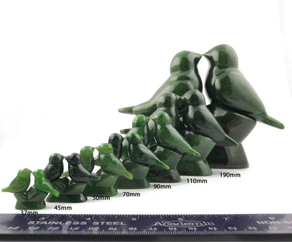 Large Jade Lovebirds Carving – Handcarved Green Jade Sculpture