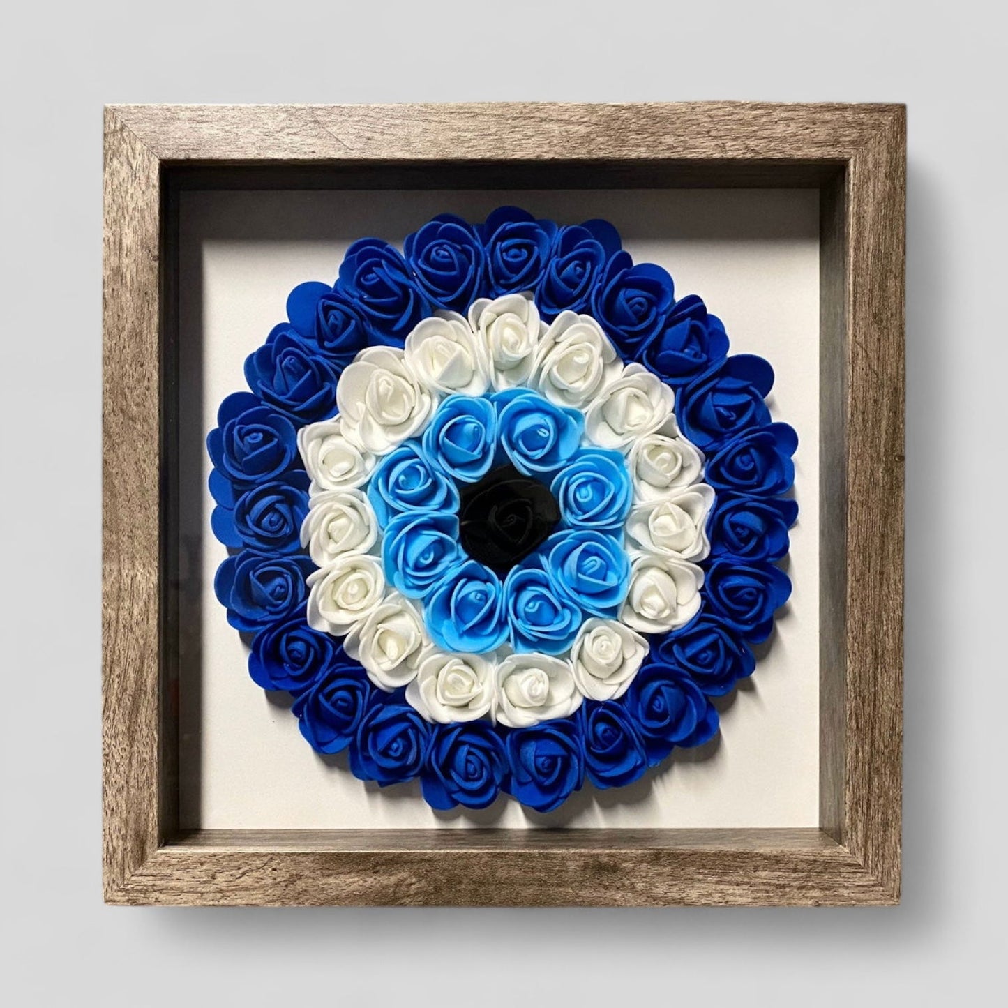 9” x 9” Handmade Evil Eye Nazar Boncuk Mal De Ojo Rose Flower Shadowbox –