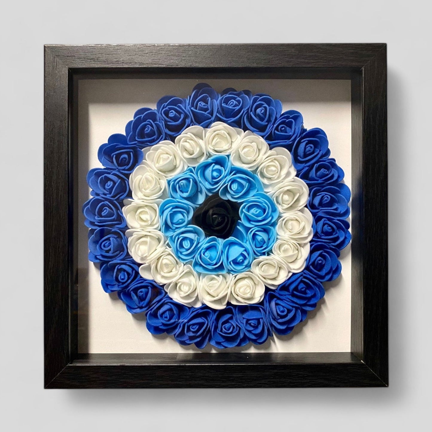 9” x 9” Handmade Evil Eye Nazar Boncuk Mal De Ojo Rose Flower Shadowbox –