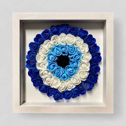 9” x 9” Handmade Evil Eye Nazar Boncuk Mal De Ojo Rose Flower Shadowbox –