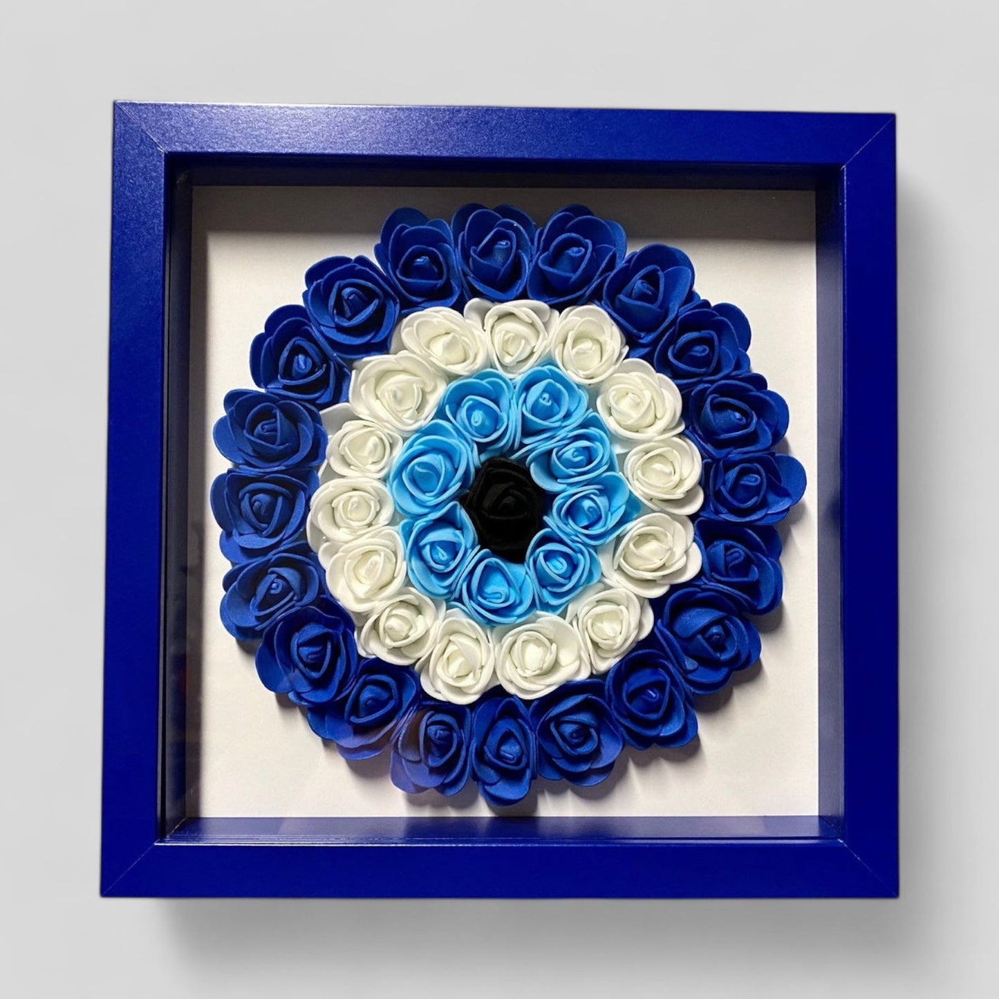 9” x 9” Handmade Evil Eye Nazar Boncuk Mal De Ojo Rose Flower Shadowbox –