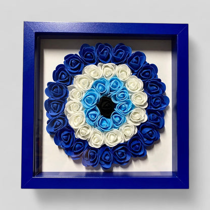 9” x 9” Handmade Evil Eye Nazar Boncuk Mal De Ojo Rose Flower Shadowbox –