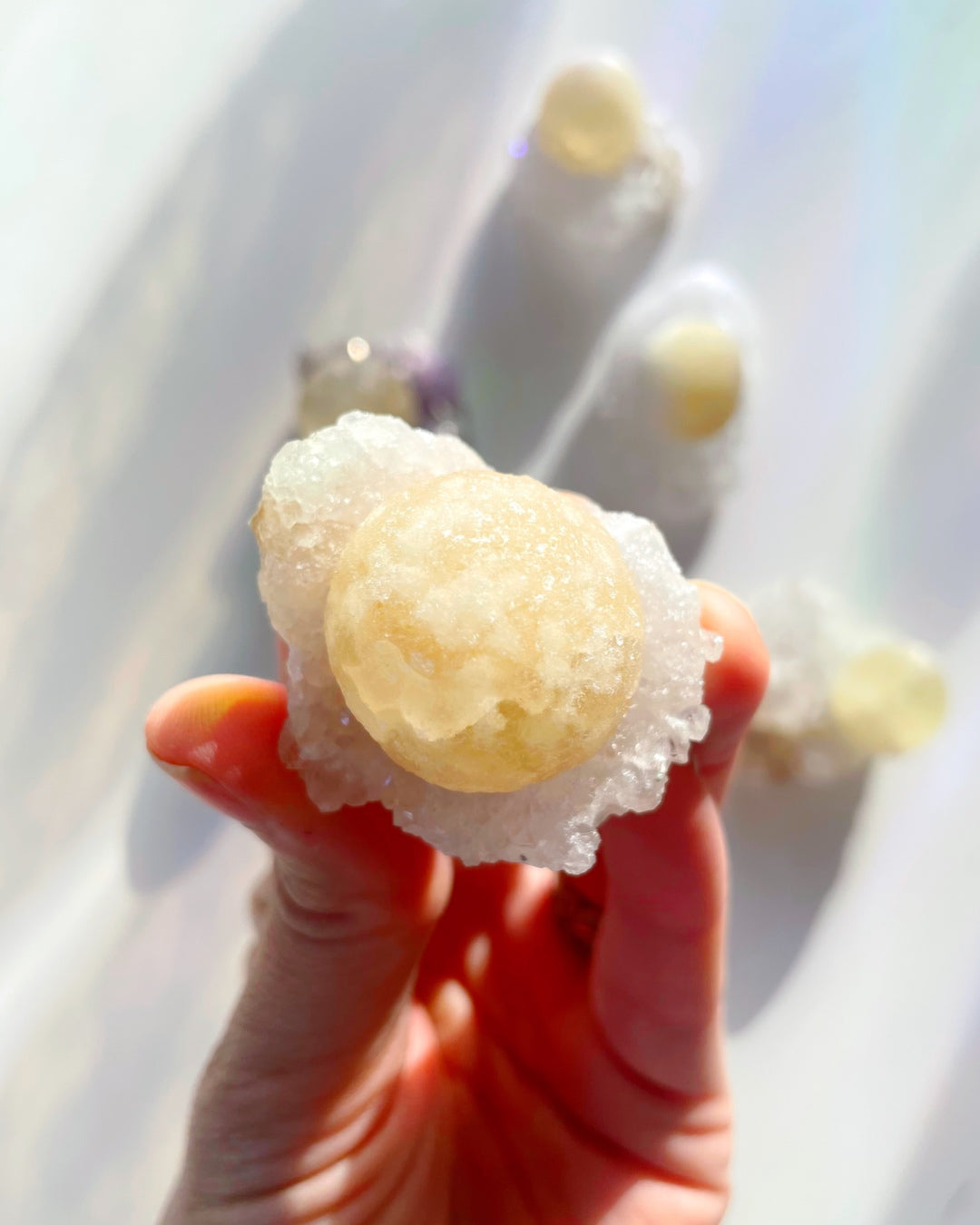 Rare Botryoidal Fluorite on Quartz “Fried Egg” –