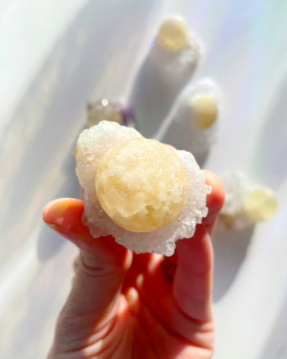Rare Botryoidal Fluorite on Quartz “Fried Egg” –