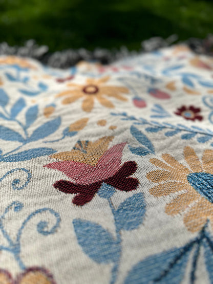Flowers Woven Blankets. Colorful blanket for picnic or tapestry. Talavera Blanket. Mexican Flowers tapestry bla ket. Plant blanket for her.