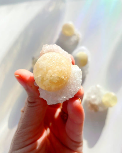 Rare Botryoidal Fluorite on Quartz “Fried Egg” –