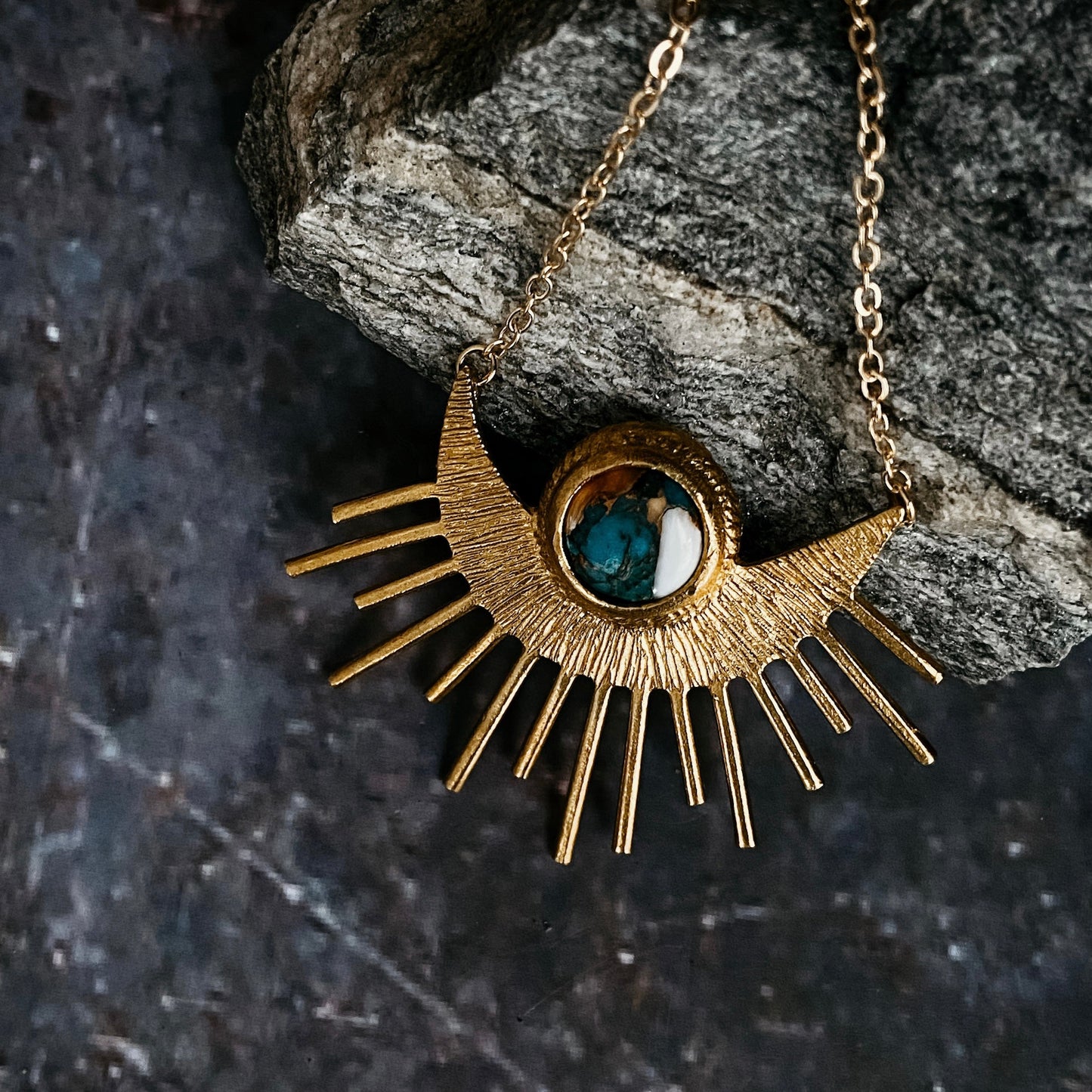Turquoise Sun Necklace - Boho Sun Goddess Pendant – Necklace