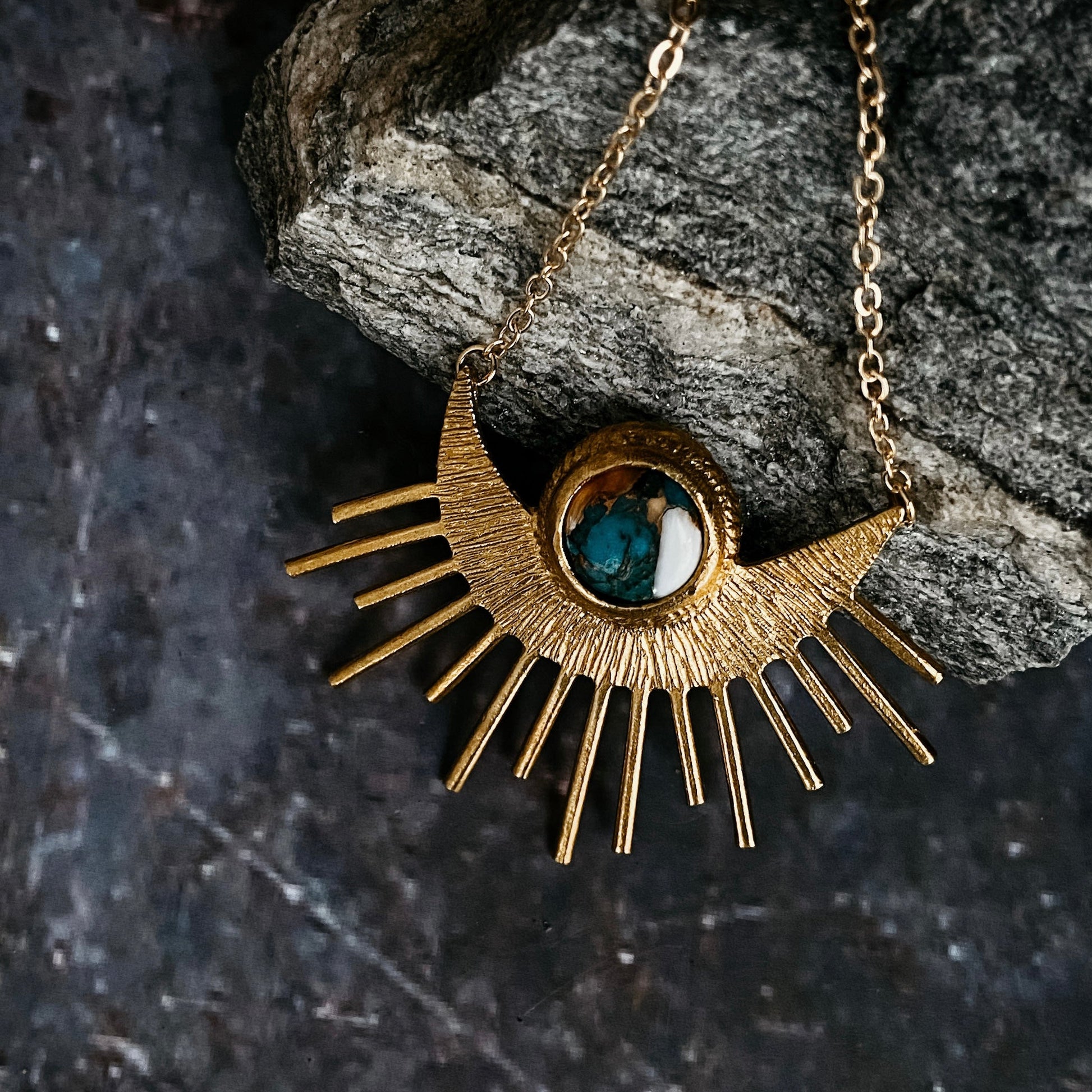 Turquoise Sun Necklace - Boho Sun Goddess Pendant – Necklace