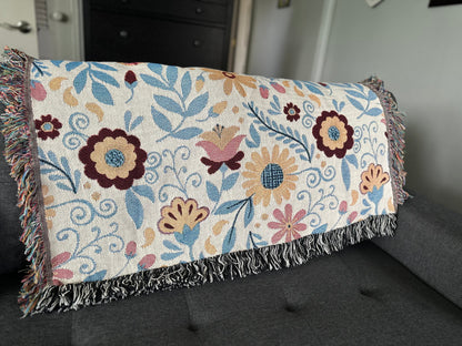 Flowers Woven Blankets. Colorful blanket for picnic or tapestry. Talavera Blanket. Mexican Flowers tapestry bla ket. Plant blanket for her.