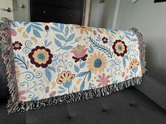 Flowers Woven Blankets. Colorful blanket for picnic or tapestry. Talavera Blanket. Mexican Flowers tapestry bla ket. Plant blanket for her.