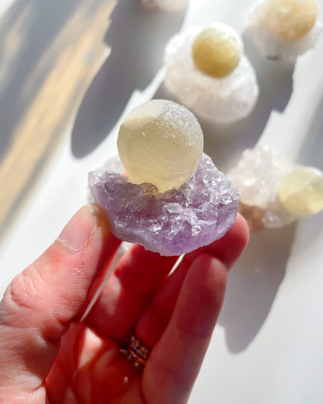 Rare Botryoidal Fluorite on Amethyst “Fried Egg” –