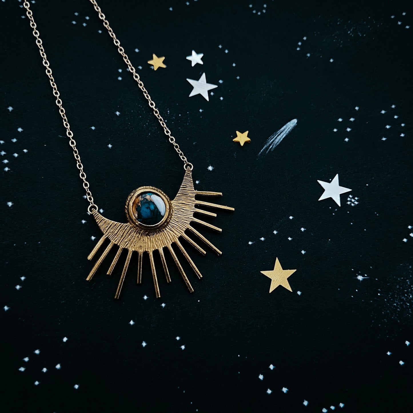 Turquoise Sun Necklace - Boho Sun Goddess Pendant – Necklace