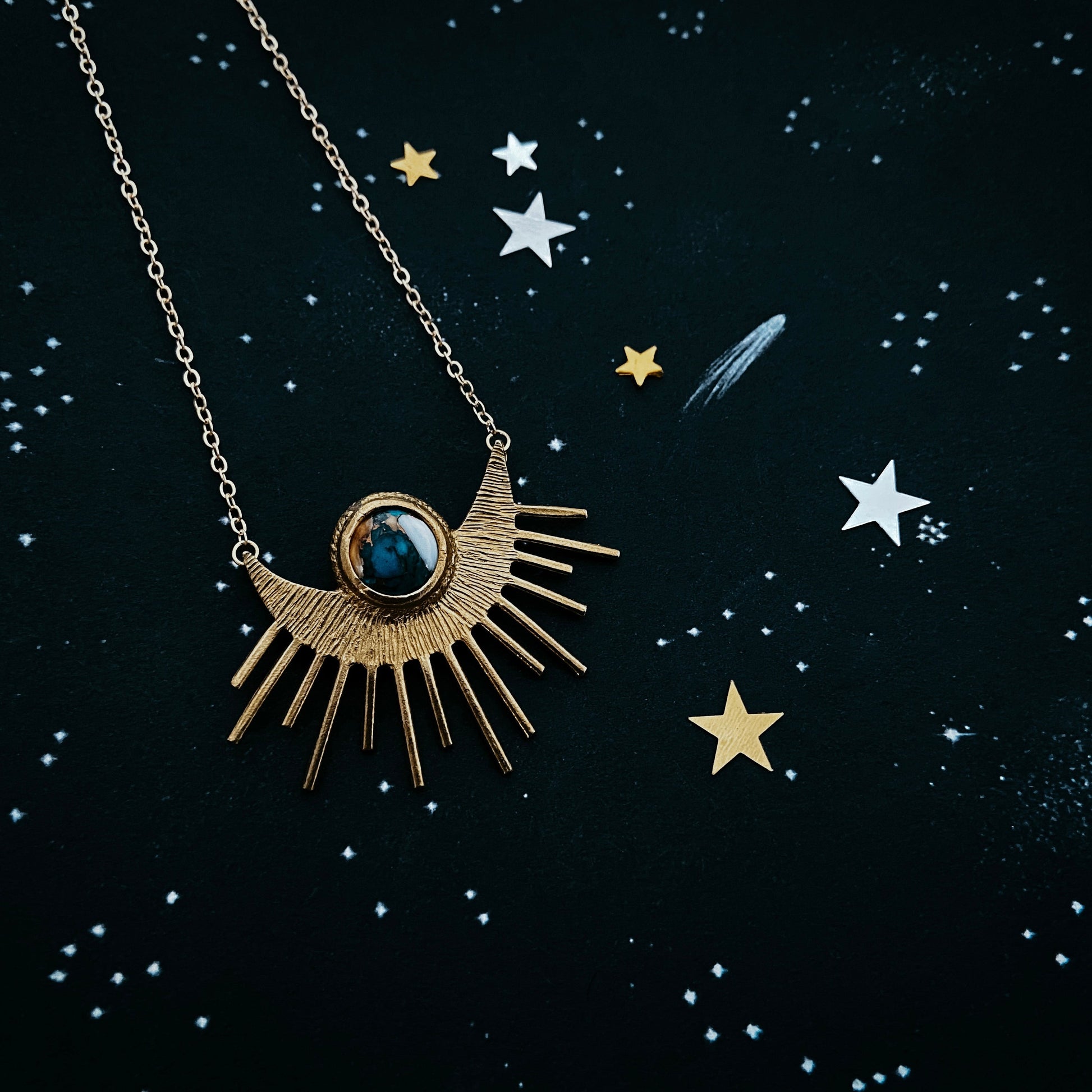 Turquoise Sun Necklace - Boho Sun Goddess Pendant – Necklace