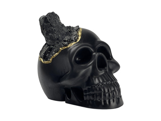 Black Tourmaline Skull Head (black) – Sculptures & Statues
