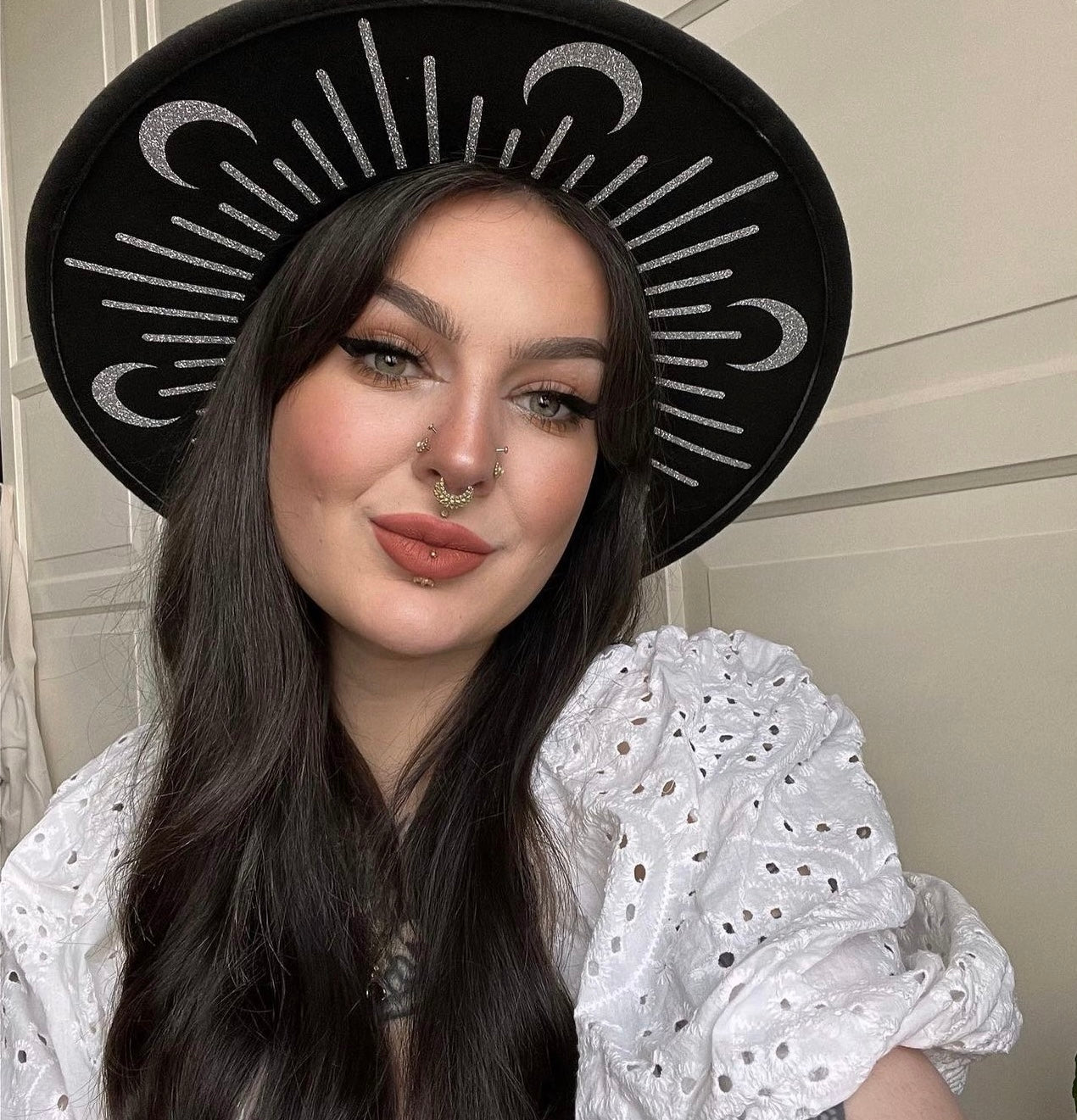 Vegan Felt Hat - XL Brim - "Glitter Moon Burst"