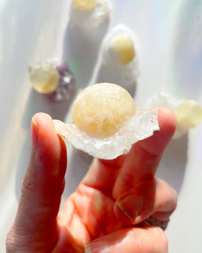 Rare Botryoidal Fluorite on Quartz “Fried Egg” –