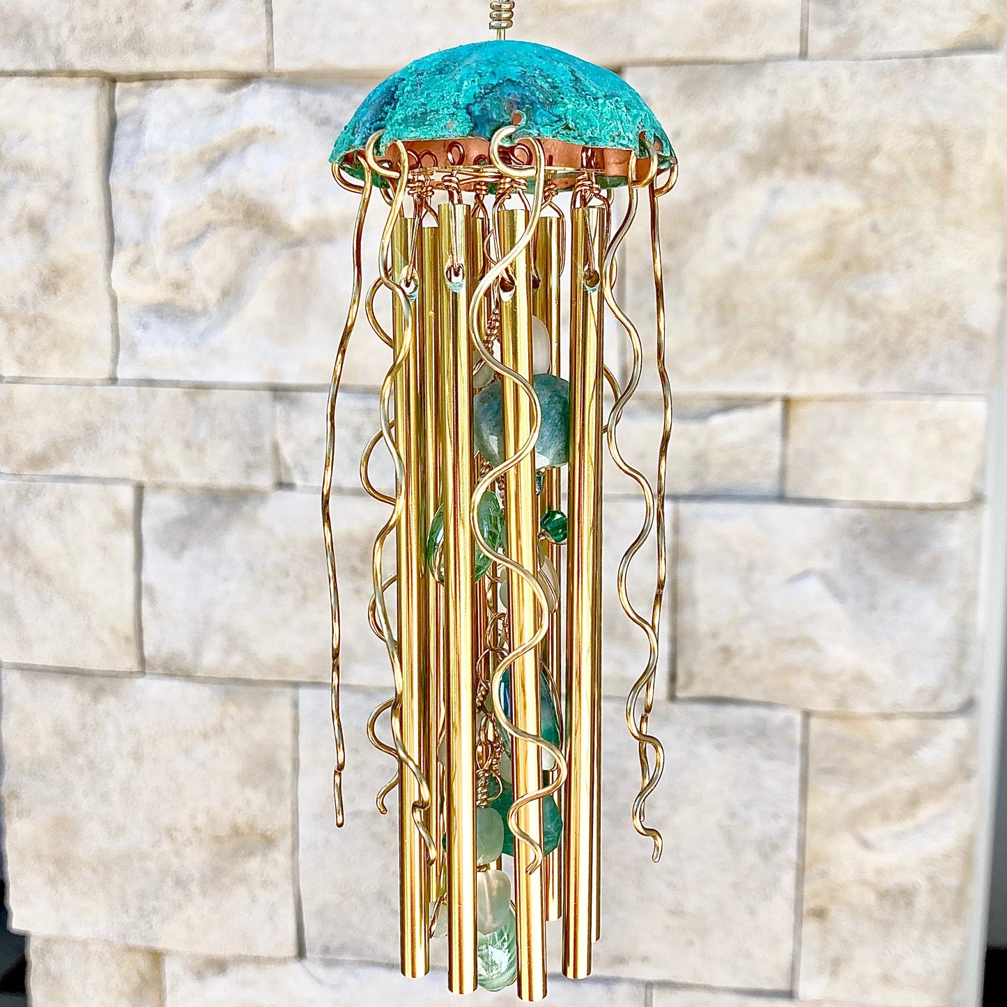Jellyfish Wind Chime – Teal Green Gold
