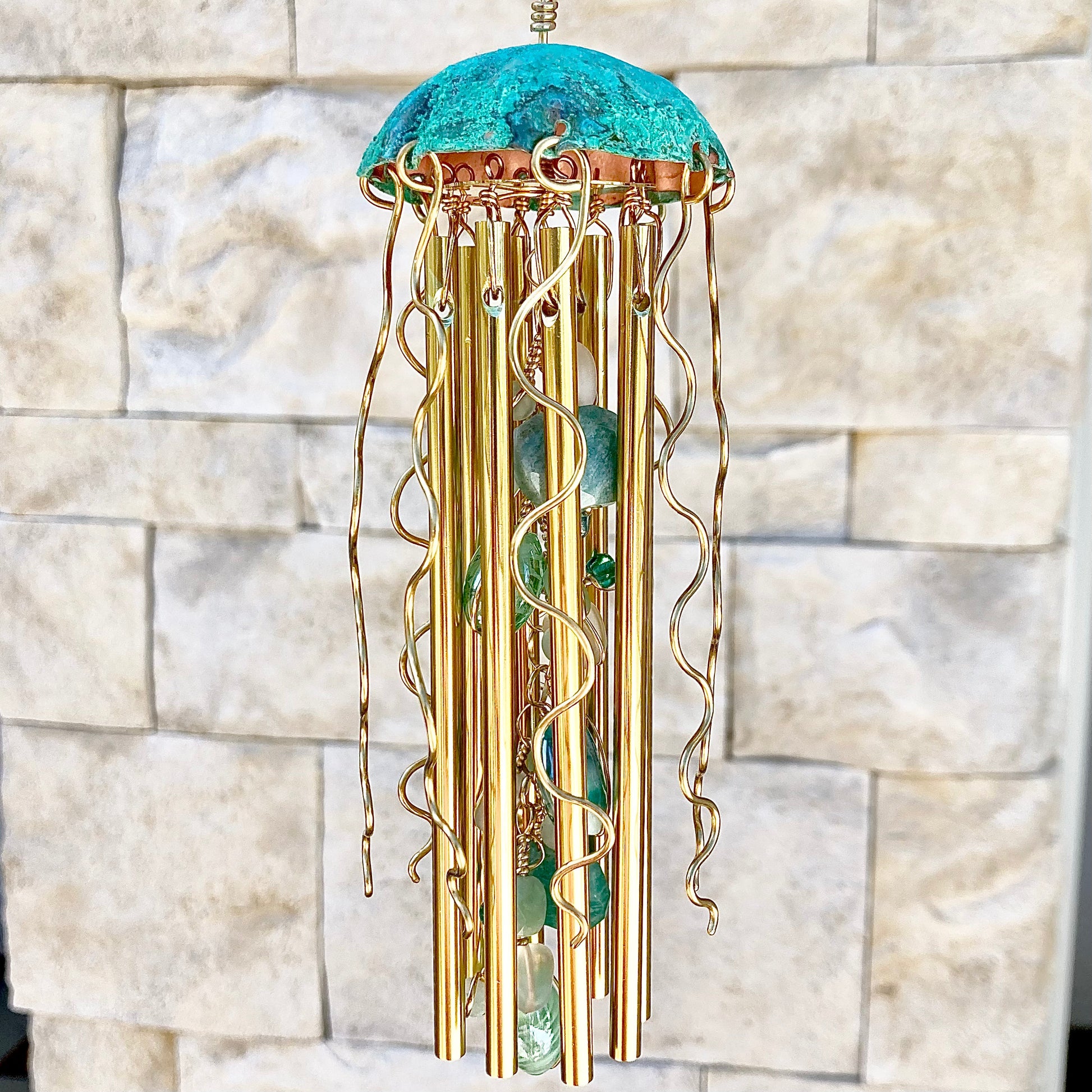 Jellyfish Wind Chime – Teal Green Gold
