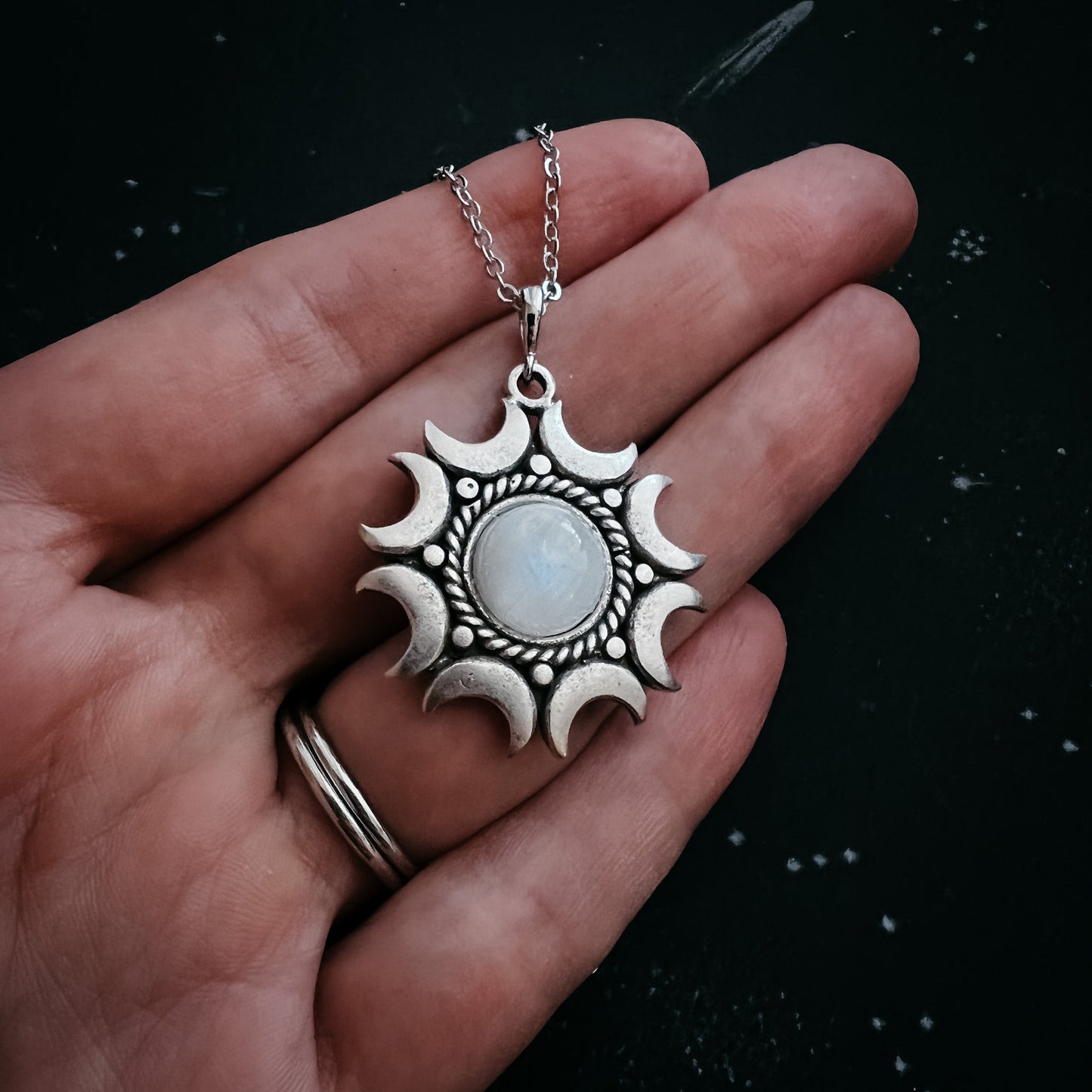 Lunar Witch Necklace - Rainbow Moonstone Pendant – Necklace