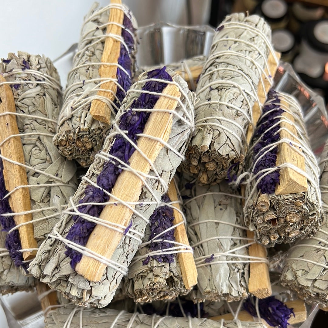 White Sage bundle with Lavender & Palo Santo - 4" - Native-Owned, Sustainably Harvested