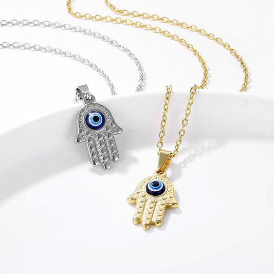 Hamsa Hand with Evil Eye Necklace – Unisex Protection Jewelry