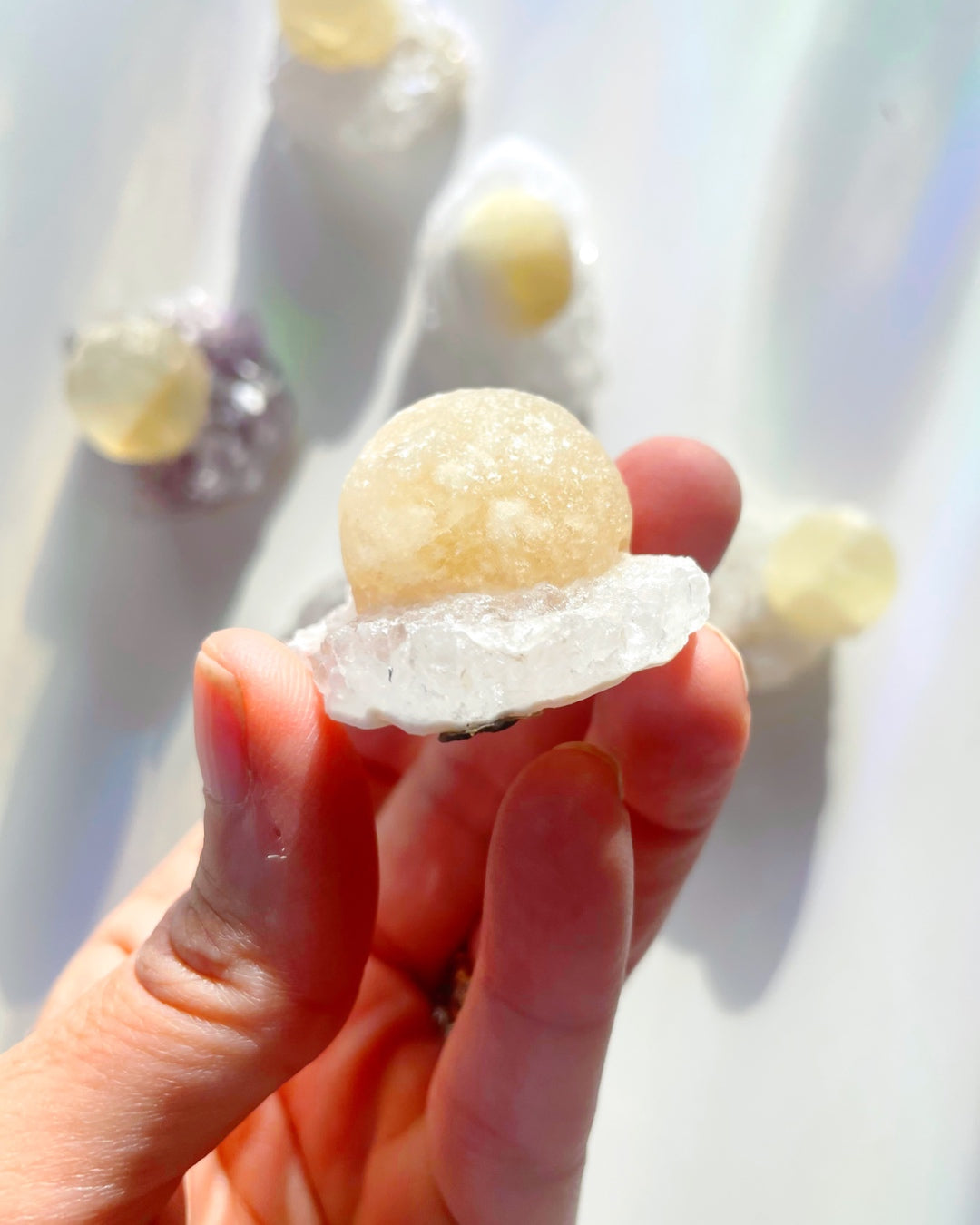 Rare Botryoidal Fluorite on Quartz “Fried Egg” –