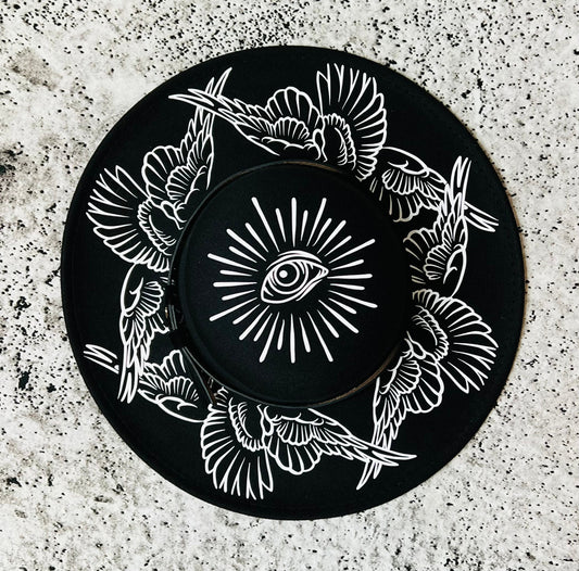 Vegan Felt Wide Brim Hat - Flat Top XL Brim - "Seraphim"