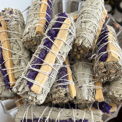 White Sage bundle with Lavender & Palo Santo - 4" - Native-Owned, Sustainably Harvested