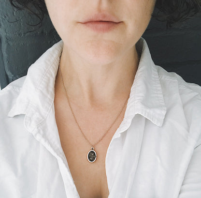 Oval Raw Meteorite Pendant Necklace in Matte Brushed Silver – Necklace