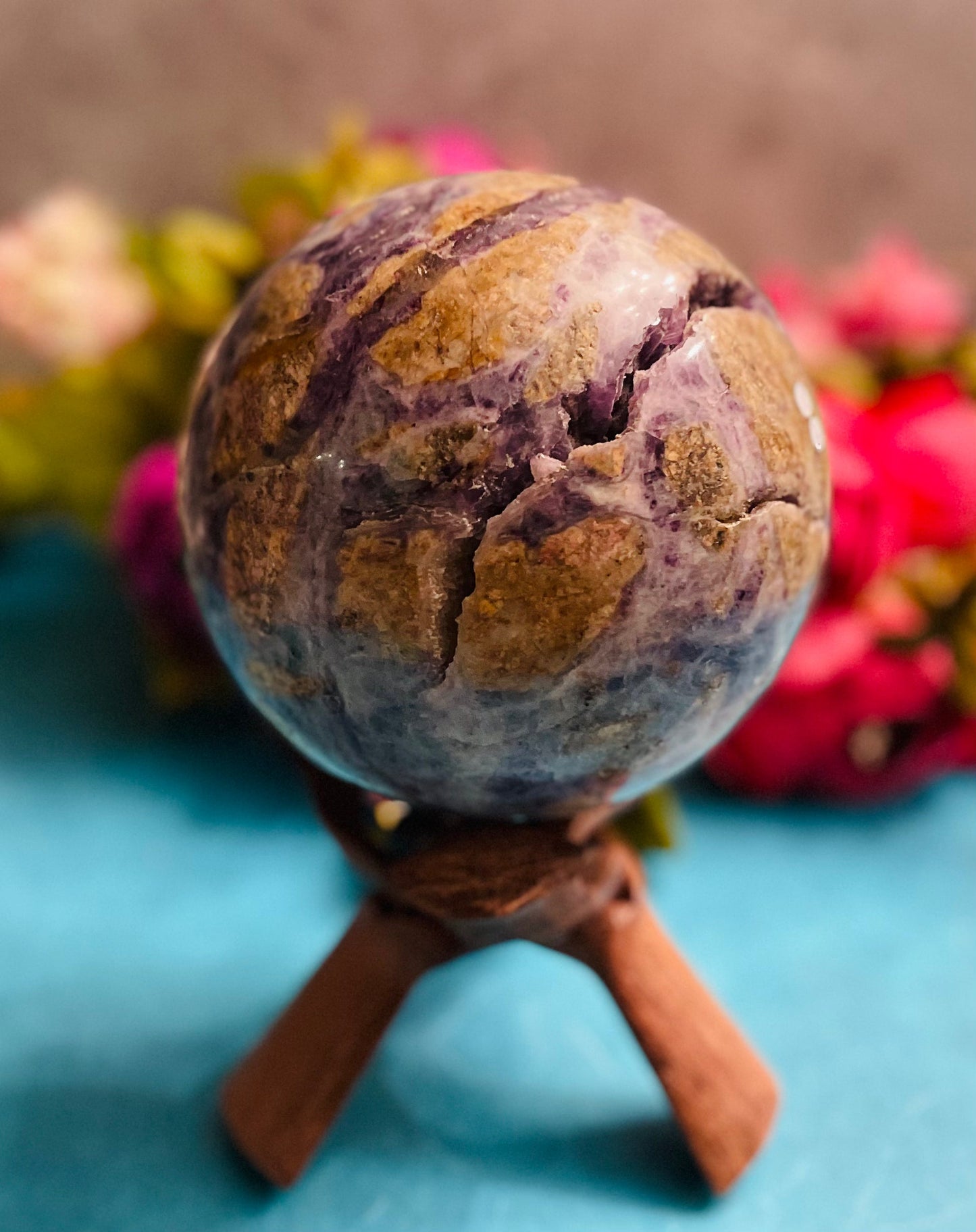 Huge Rainbow Fluorite Sphere – 8+ lbs Crystal Ball with Stand (5.5") –