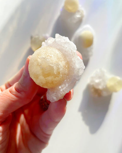 Rare Botryoidal Fluorite on Quartz “Fried Egg” –