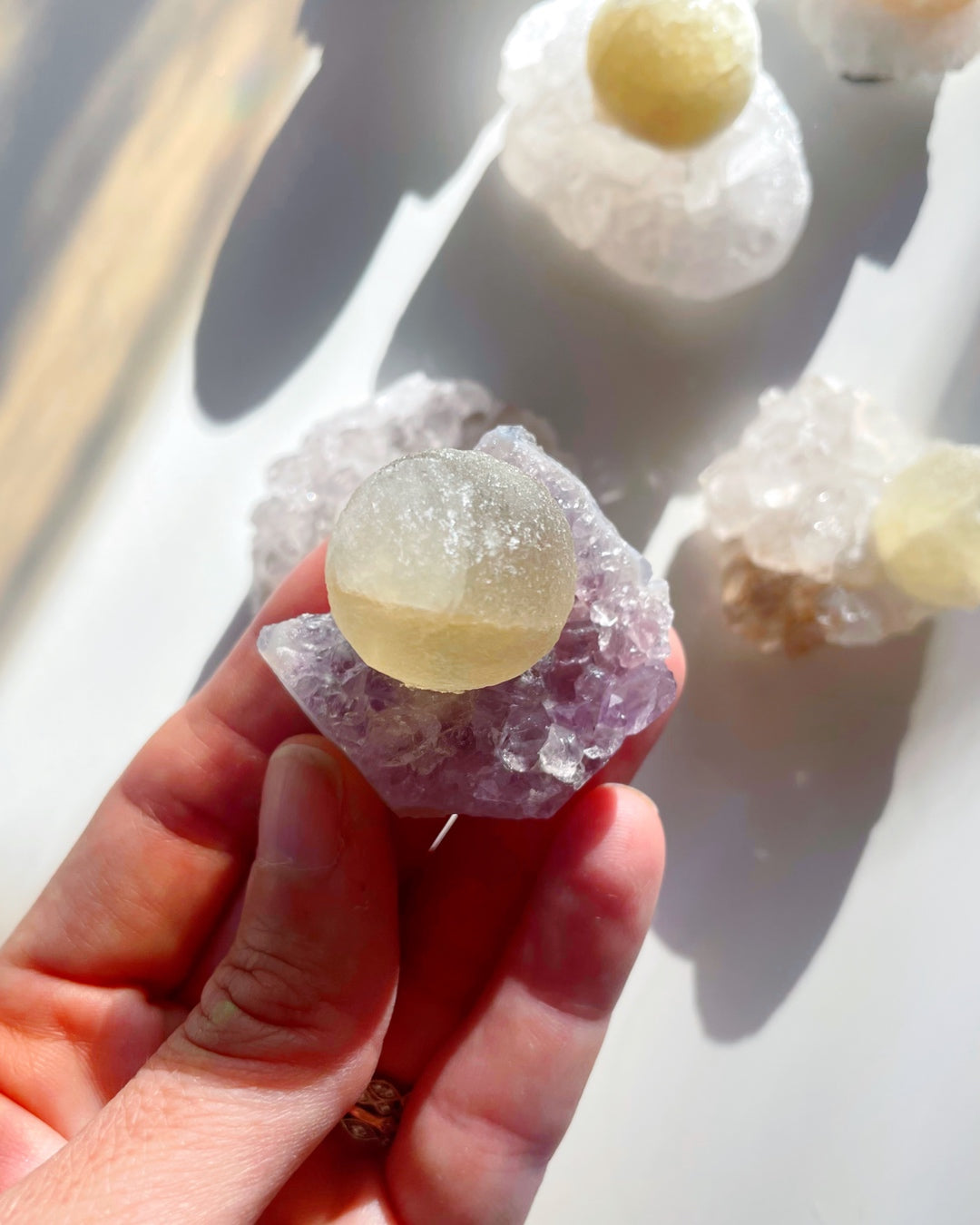 Rare Botryoidal Fluorite on Amethyst “Fried Egg” –