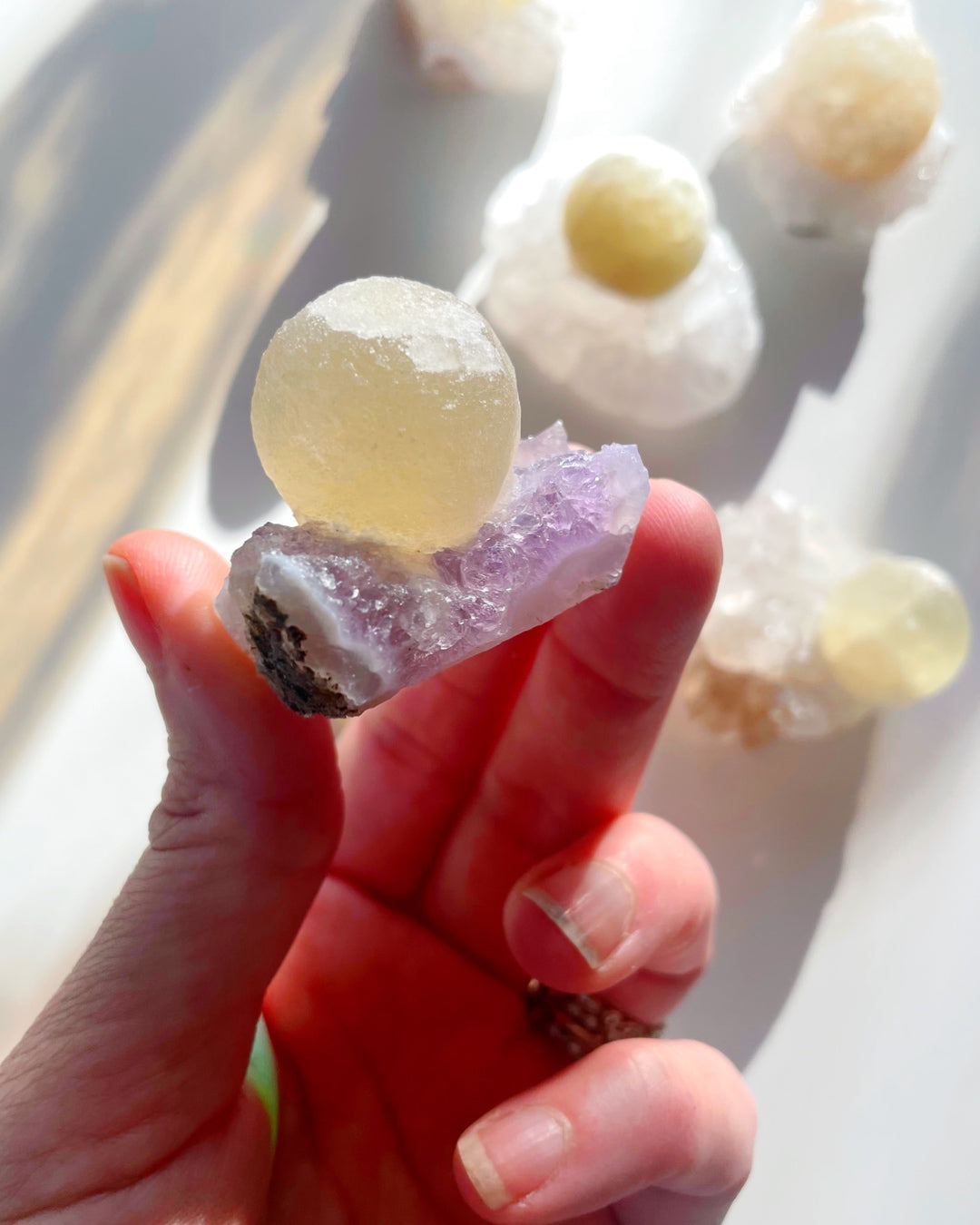 Rare Botryoidal Fluorite on Amethyst “Fried Egg” –