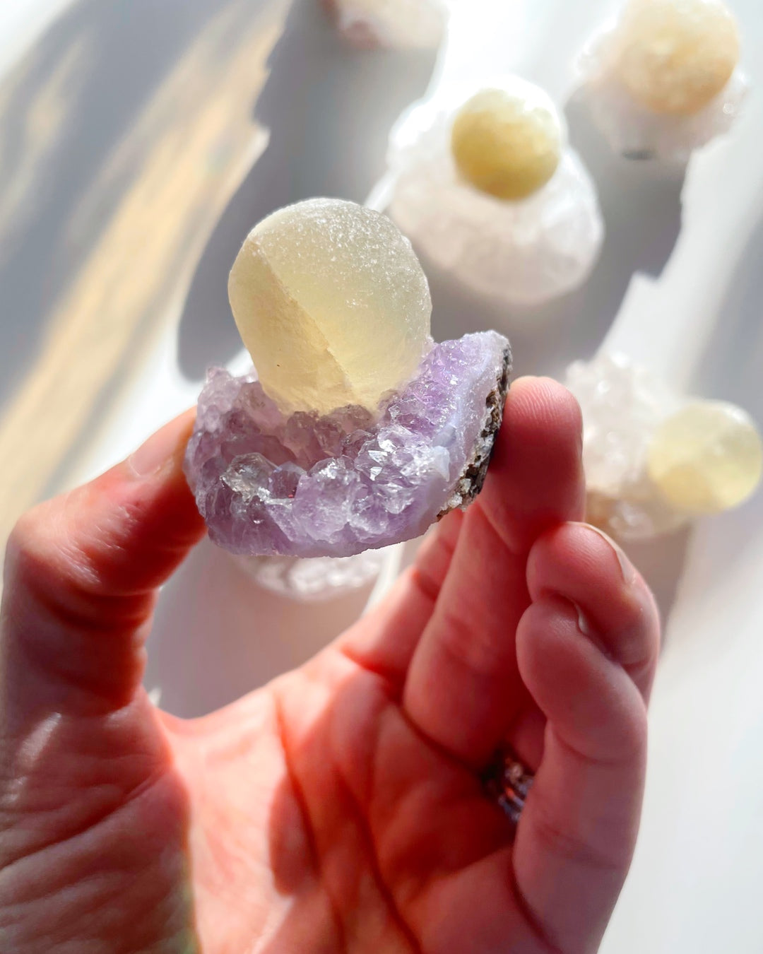 Rare Botryoidal Fluorite on Amethyst “Fried Egg” –