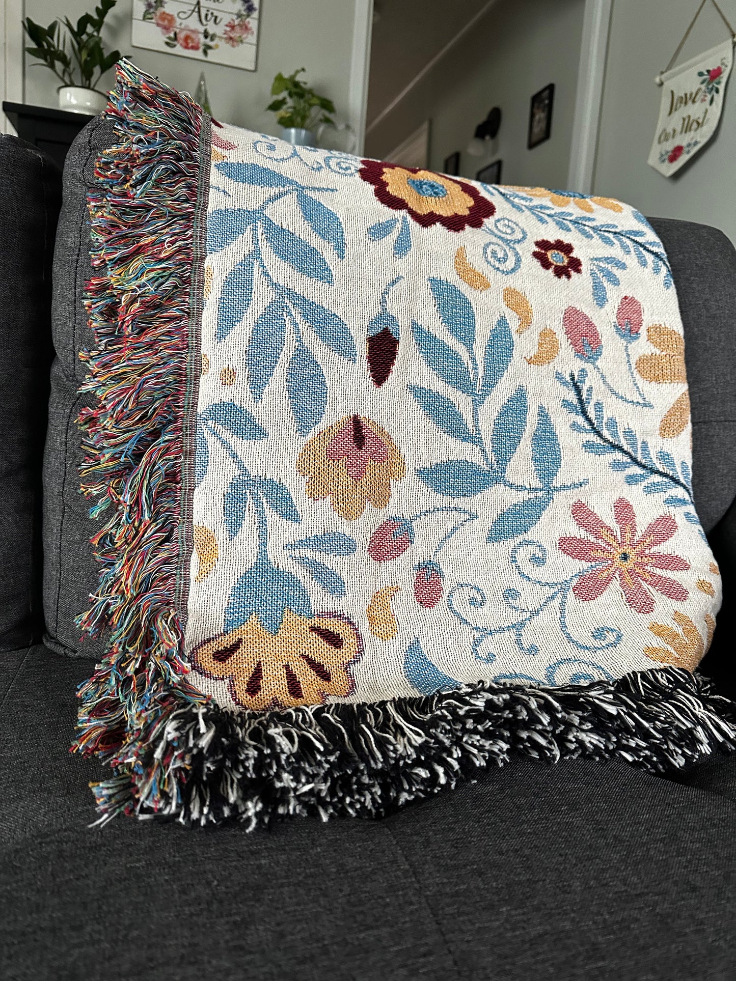 Flowers Woven Blankets. Colorful blanket for picnic or tapestry. Talavera Blanket. Mexican Flowers tapestry bla ket. Plant blanket for her.