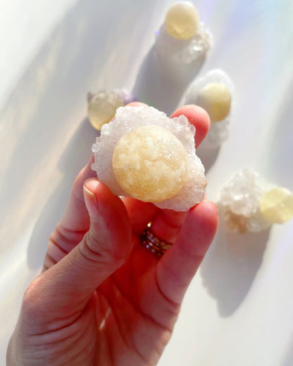 Rare Botryoidal Fluorite on Quartz “Fried Egg” –