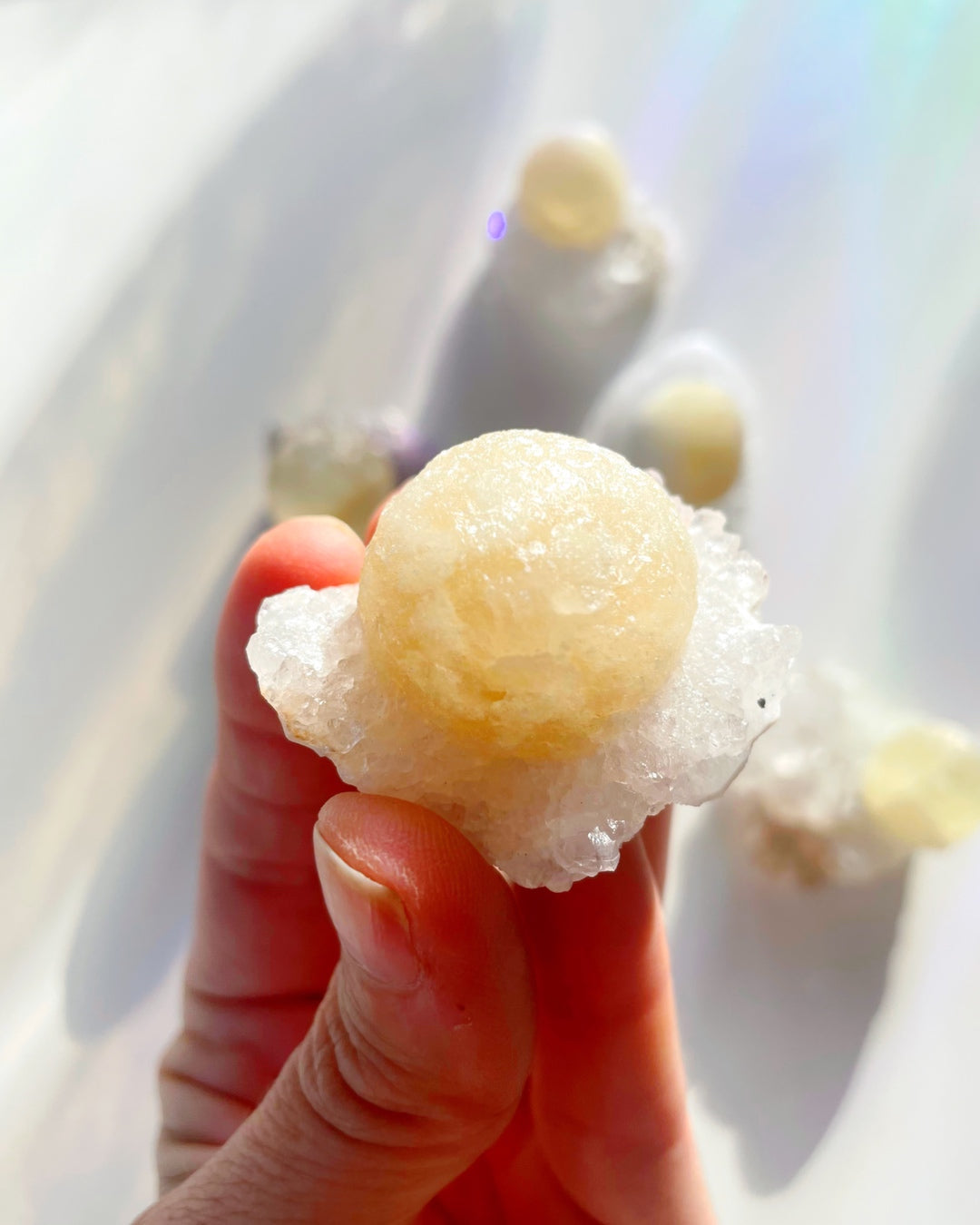 Rare Botryoidal Fluorite on Quartz “Fried Egg” –