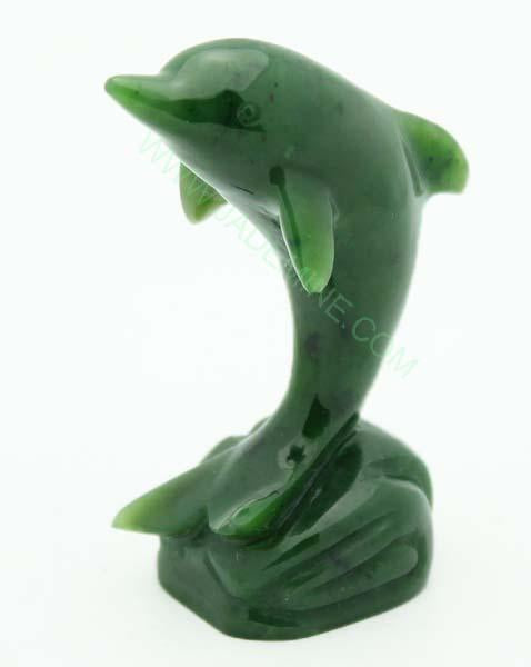 Large Jade Dolphin Carving – Handcarved Green Jade Sculpture
