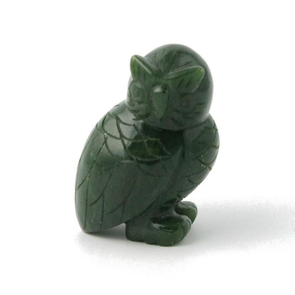 Jade Owl Carving – Handcarved Green Jade Wisdom Sculpture