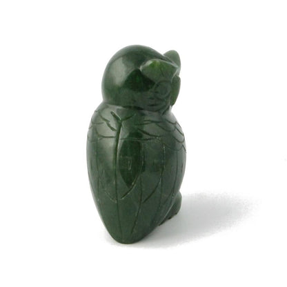 Jade Owl Carving – Handcarved Green Jade Wisdom Sculpture