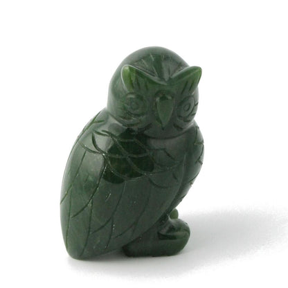 Jade Owl Carving – Handcarved Green Jade Wisdom Sculpture