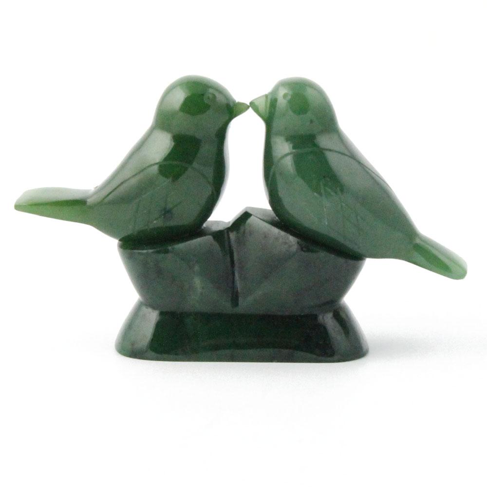 Large Jade Lovebirds Carving – Handcarved Green Jade Sculpture