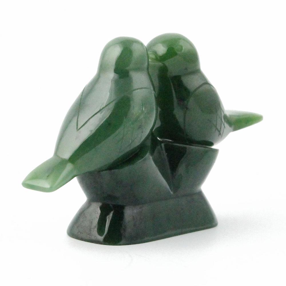 Large Jade Lovebirds Carving – Handcarved Green Jade Sculpture