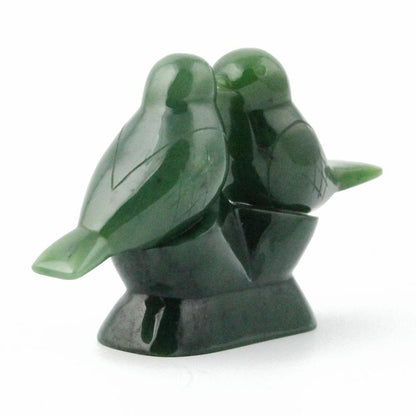 Large Jade Lovebirds Carving – Handcarved Green Jade Sculpture