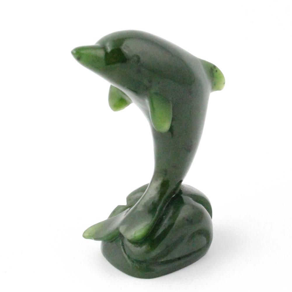 Large Jade Dolphin Carving – Handcarved Green Jade Sculpture