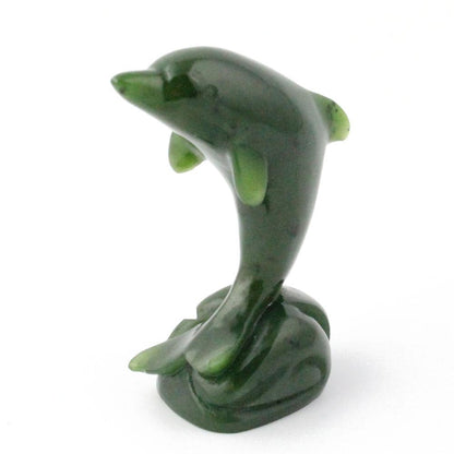 Large Jade Dolphin Carving – Handcarved Green Jade Sculpture