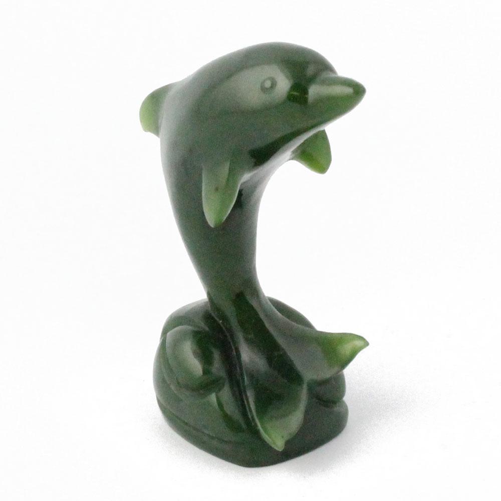 Large Jade Dolphin Carving – Handcarved Green Jade Sculpture