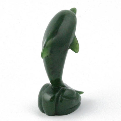 Large Jade Dolphin Carving – Handcarved Green Jade Sculpture