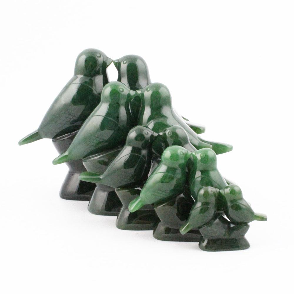 Large Jade Lovebirds Carving – Handcarved Green Jade Sculpture